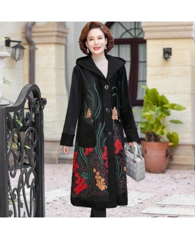 2023 Autumn winter women's Embroidery flowers plush velvet Thick Long Jacket Overcoat Female retro hooded Warm Trench Coats $...