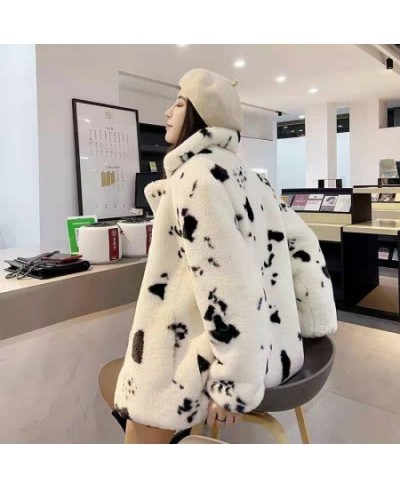 Korean version thickened imitation fur cow pattern cute plush coat fairy square collar small fragrance coat $72.17 - Jackets ...