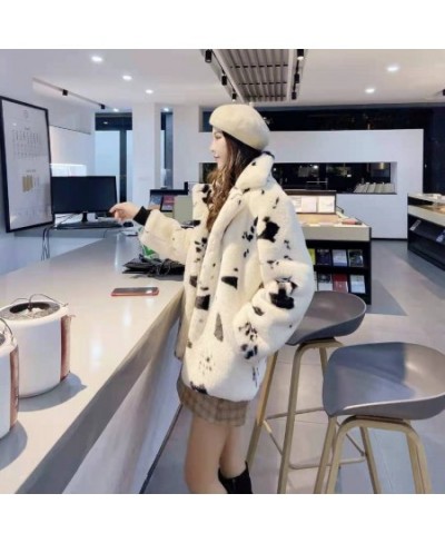 Korean version thickened imitation fur cow pattern cute plush coat fairy square collar small fragrance coat $72.17 - Jackets ...