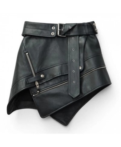 Sexy Asymmetry Pu Skirts Womens Zipper Punk Rock Belt Mini Skirt Streetwear Black High Waist Skirts 2023 Fashion New $76.07 -...