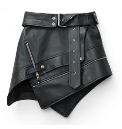 Sexy Asymmetry Pu Skirts Womens Zipper Punk Rock Belt Mini Skirt Streetwear Black High Waist Skirts 2023 Fashion New $76.07 -...