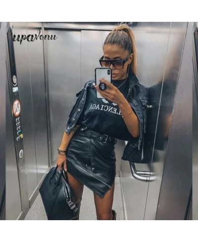 Sexy Asymmetry Pu Skirts Womens Zipper Punk Rock Belt Mini Skirt Streetwear Black High Waist Skirts 2023 Fashion New $76.07 -...