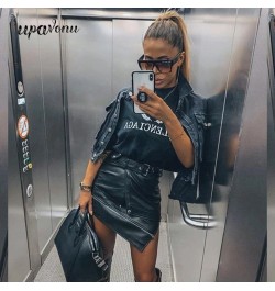 Sexy Asymmetry Pu Skirts Womens Zipper Punk Rock Belt Mini Skirt Streetwear Black High Waist Skirts 2023 Fashion New $76.07 -...