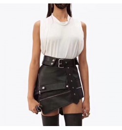 Sexy Asymmetry Pu Skirts Womens Zipper Punk Rock Belt Mini Skirt Streetwear Black High Waist Skirts 2023 Fashion New $76.07 -...