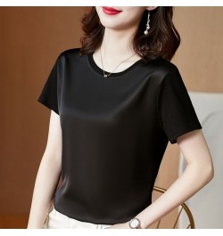 Summer Satin Silk T-shirt New Short Sleeve Simple Fashion All-match Commute Tshirts Slim Round Neck Tee Shirt Top Female 1337...