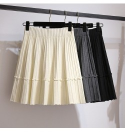 Midi Skirt White Color Black Color Knitted Fabric Pleated Highwaist A-lineskirt Fluffy Dress for Women Wear for Travel Casual...