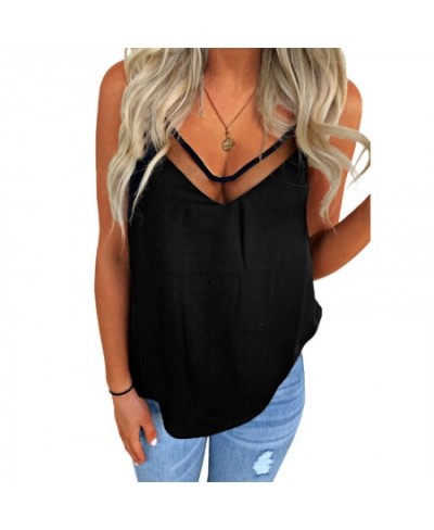 Sexy See-Through Splicing Camisole Women's V Neck Sleeveless Spaghetti Strap Camisole Black Cami Summer Casual Tank Top 2023 ...