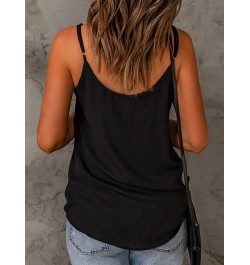 Sexy See-Through Splicing Camisole Women's V Neck Sleeveless Spaghetti Strap Camisole Black Cami Summer Casual Tank Top 2023 ...