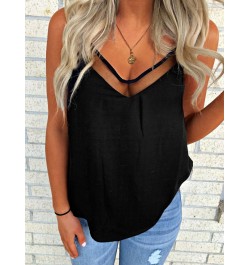 Sexy See-Through Splicing Camisole Women's V Neck Sleeveless Spaghetti Strap Camisole Black Cami Summer Casual Tank Top 2023 ...