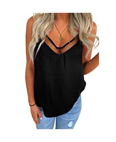 Sexy See-Through Splicing Camisole Women's V Neck Sleeveless Spaghetti Strap Camisole Black Cami Summer Casual Tank Top 2023 ...