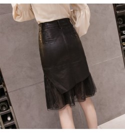 New Mesh Patchwork PU Leather Skirts For Women Winter Vintage Bodycon Mermaid Midi Jupe Femme High Waist Pencil Office Skirt ...