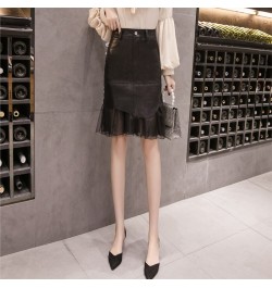 New Mesh Patchwork PU Leather Skirts For Women Winter Vintage Bodycon Mermaid Midi Jupe Femme High Waist Pencil Office Skirt ...