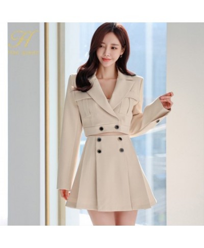 New Spring Autumn Skirt Suit Women Elegant Korean Blazer Jacket Top + Pleating A-Line Skirt Casual Party 2-Piece Set $72.44 -...