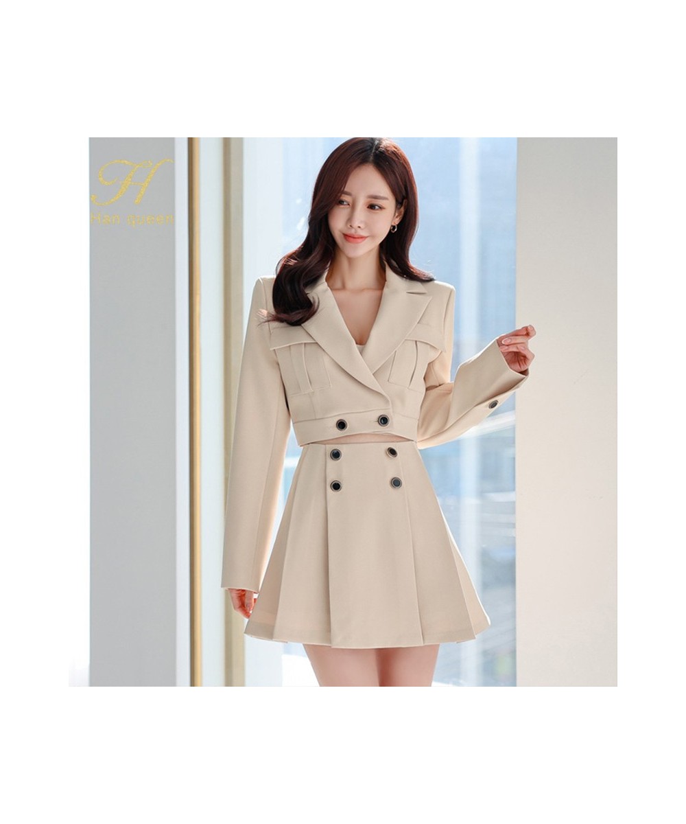 New Spring Autumn Skirt Suit Women Elegant Korean Blazer Jacket Top + Pleating A-Line Skirt Casual Party 2-Piece Set $72.44 -...