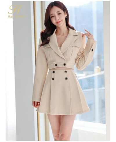 New Spring Autumn Skirt Suit Women Elegant Korean Blazer Jacket Top + Pleating A-Line Skirt Casual Party 2-Piece Set $72.44 -...