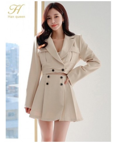 New Spring Autumn Skirt Suit Women Elegant Korean Blazer Jacket Top + Pleating A-Line Skirt Casual Party 2-Piece Set $72.44 -...