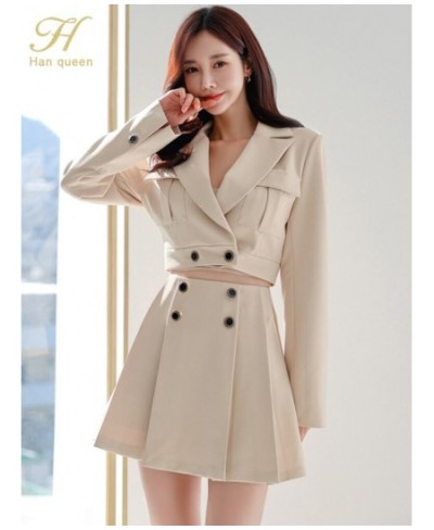 New Spring Autumn Skirt Suit Women Elegant Korean Blazer Jacket Top + Pleating A-Line Skirt Casual Party 2-Piece Set $72.44 -...