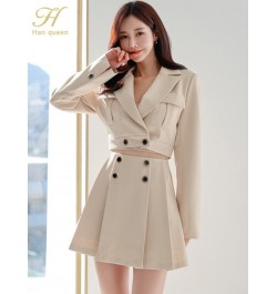 New Spring Autumn Skirt Suit Women Elegant Korean Blazer Jacket Top + Pleating A-Line Skirt Casual Party 2-Piece Set $72.44 -...