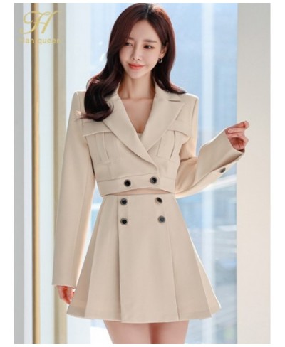 New Spring Autumn Skirt Suit Women Elegant Korean Blazer Jacket Top + Pleating A-Line Skirt Casual Party 2-Piece Set $72.44 -...