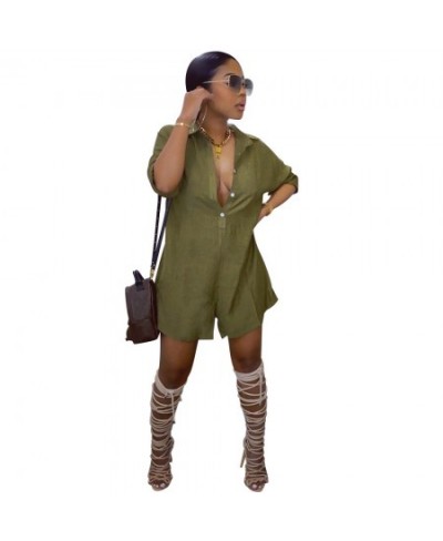 Sexy lady Shirt Lapel Solid Color Loose Jumpsuit pants slim fit women clothes plus size green pink $31.42 - Rompers