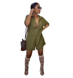 Sexy lady Shirt Lapel Solid Color Loose Jumpsuit pants slim fit women clothes plus size green pink $31.42 - Rompers