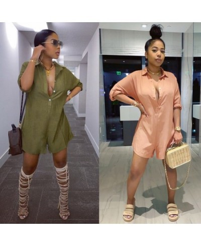 Sexy lady Shirt Lapel Solid Color Loose Jumpsuit pants slim fit women clothes plus size green pink $31.42 - Rompers