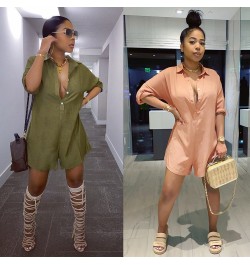 Sexy lady Shirt Lapel Solid Color Loose Jumpsuit pants slim fit women clothes plus size green pink $31.42 - Rompers