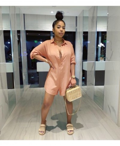 Sexy lady Shirt Lapel Solid Color Loose Jumpsuit pants slim fit women clothes plus size green pink $31.42 - Rompers