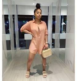 Sexy lady Shirt Lapel Solid Color Loose Jumpsuit pants slim fit women clothes plus size green pink $31.42 - Rompers