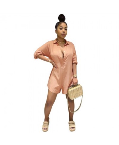 Sexy lady Shirt Lapel Solid Color Loose Jumpsuit pants slim fit women clothes plus size green pink $31.42 - Rompers