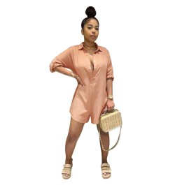 Sexy lady Shirt Lapel Solid Color Loose Jumpsuit pants slim fit women clothes plus size green pink $31.42 - Rompers