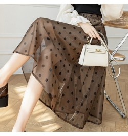 Midi Mesh Skirts Womens Autumn Casual Strechy High Waisted A-Line Skirts Elegant Flocking Polka Dot Print Jupe Femme $45.14 -...