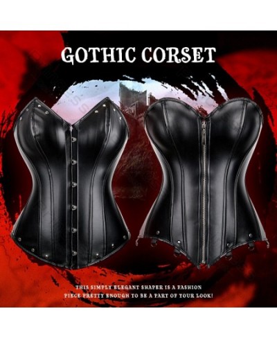 Faux Leather Corsets for Women Plus Size Gothic Corset Bustier Black Goth Costume Steampunk Corset Top Overbust Sexy Leather ...