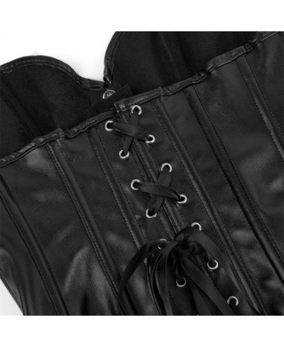 Faux Leather Corsets for Women Plus Size Gothic Corset Bustier Black Goth Costume Steampunk Corset Top Overbust Sexy Leather ...