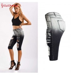 Black and white Stretch Hole Jeans With Mid Waist For Women Ripped Knee Length Pencil Jeans Pants For Female 03 $47.02 - Jeans