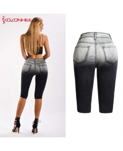 Black and white Stretch Hole Jeans With Mid Waist For Women Ripped Knee Length Pencil Jeans Pants For Female 03 $47.02 - Jeans