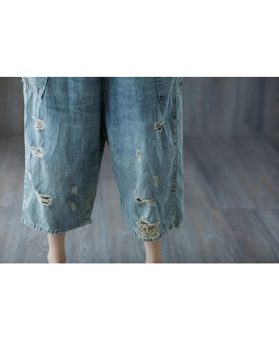 Women Thin Denim Jumpsuits Holes Vintage Loose Bleached Ripped Denim Trousers Female Jeans Summer Rompers 2023 Thin Trousers ...