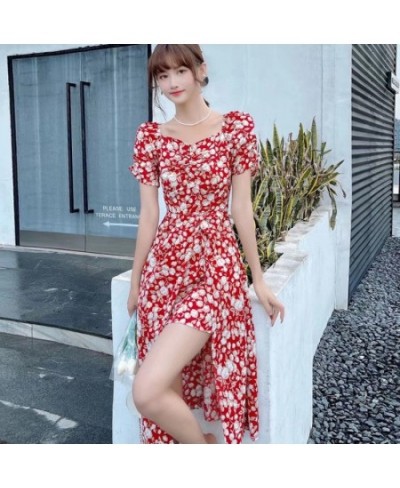 Short Sleeve Dress Women Summer Floral Mid-calf Sweet Ladies Holiday Empire Leisure Chic Ins Simple All-match Clothing Retro ...