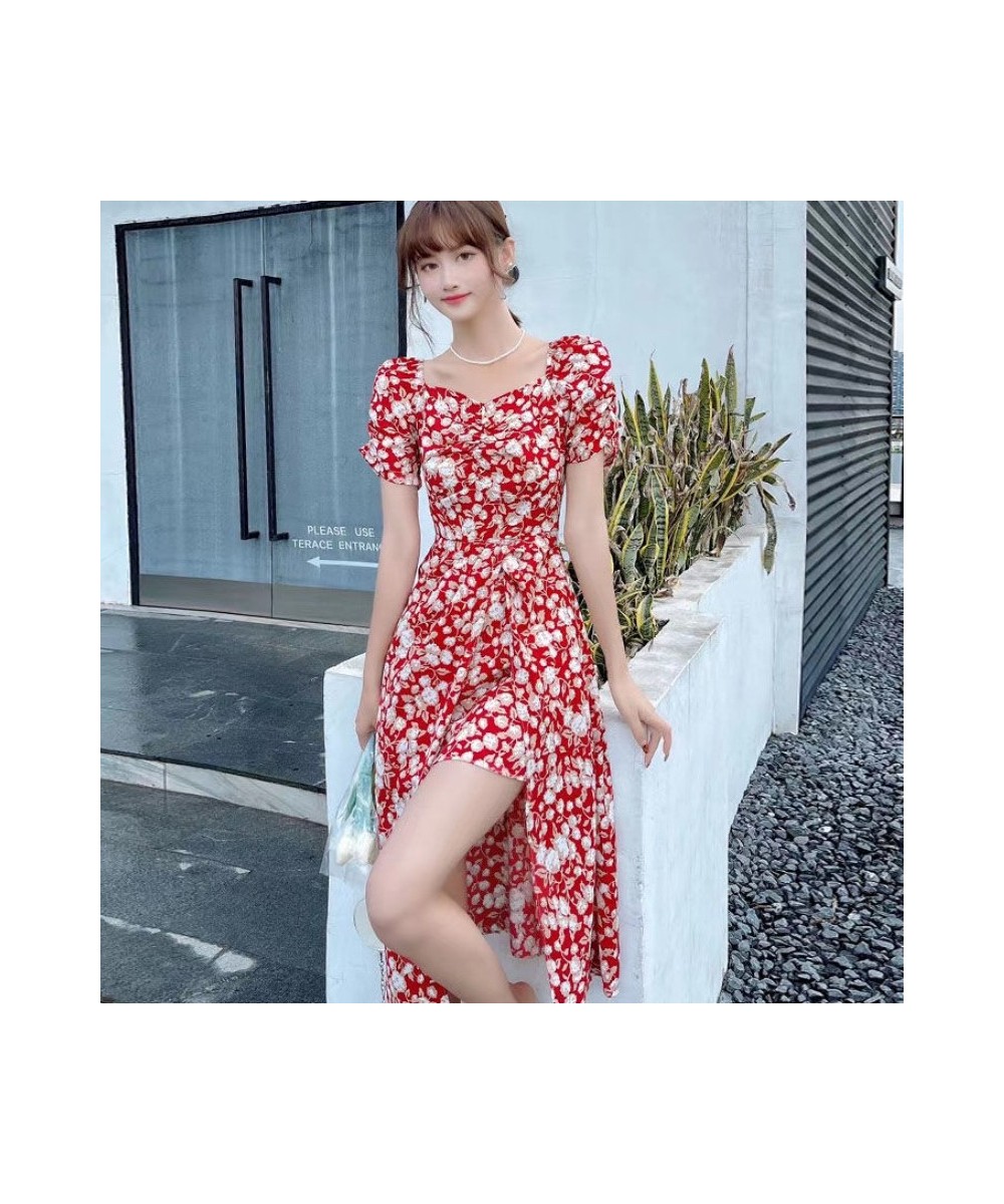 Short Sleeve Dress Women Summer Floral Mid-calf Sweet Ladies Holiday Empire Leisure Chic Ins Simple All-match Clothing Retro ...