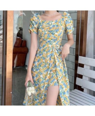 Short Sleeve Dress Women Summer Floral Mid-calf Sweet Ladies Holiday Empire Leisure Chic Ins Simple All-match Clothing Retro ...