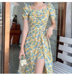 Short Sleeve Dress Women Summer Floral Mid-calf Sweet Ladies Holiday Empire Leisure Chic Ins Simple All-match Clothing Retro ...