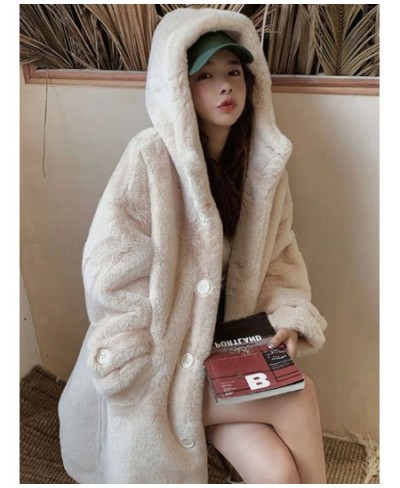 2022 New Winter Women Faux Rabbit Fur Coat Loose Long Fur Coat Large Size Hooded OverCoat Thick Warm Female Plush Coats $83.6...