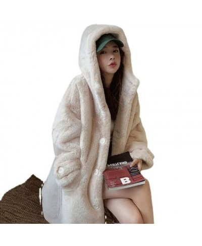 2022 New Winter Women Faux Rabbit Fur Coat Loose Long Fur Coat Large Size Hooded OverCoat Thick Warm Female Plush Coats $83.6...