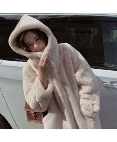 2022 New Winter Women Faux Rabbit Fur Coat Loose Long Fur Coat Large Size Hooded OverCoat Thick Warm Female Plush Coats $83.6...