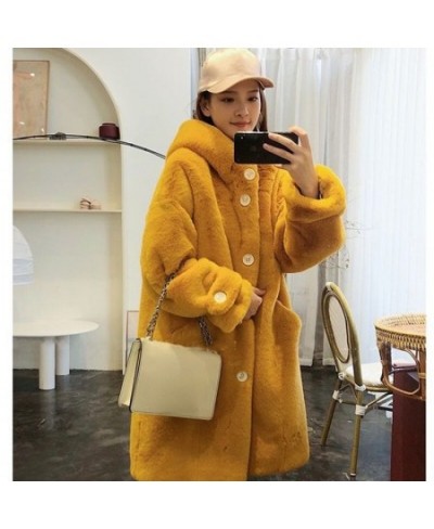 2022 New Winter Women Faux Rabbit Fur Coat Loose Long Fur Coat Large Size Hooded OverCoat Thick Warm Female Plush Coats $83.6...