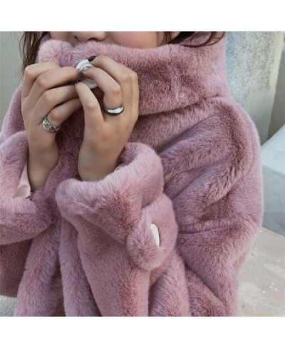 2022 New Winter Women Faux Rabbit Fur Coat Loose Long Fur Coat Large Size Hooded OverCoat Thick Warm Female Plush Coats $83.6...