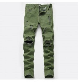 Personality Ripped Army Green Jeans New Large Size men's European And American Ripped Denim $54.11 - Jeans