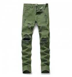 Personality Ripped Army Green Jeans New Large Size men's European And American Ripped Denim $54.11 - Jeans