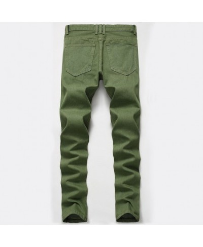 Personality Ripped Army Green Jeans New Large Size men's European And American Ripped Denim $54.11 - Jeans