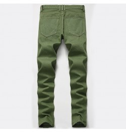 Personality Ripped Army Green Jeans New Large Size men's European And American Ripped Denim $54.11 - Jeans